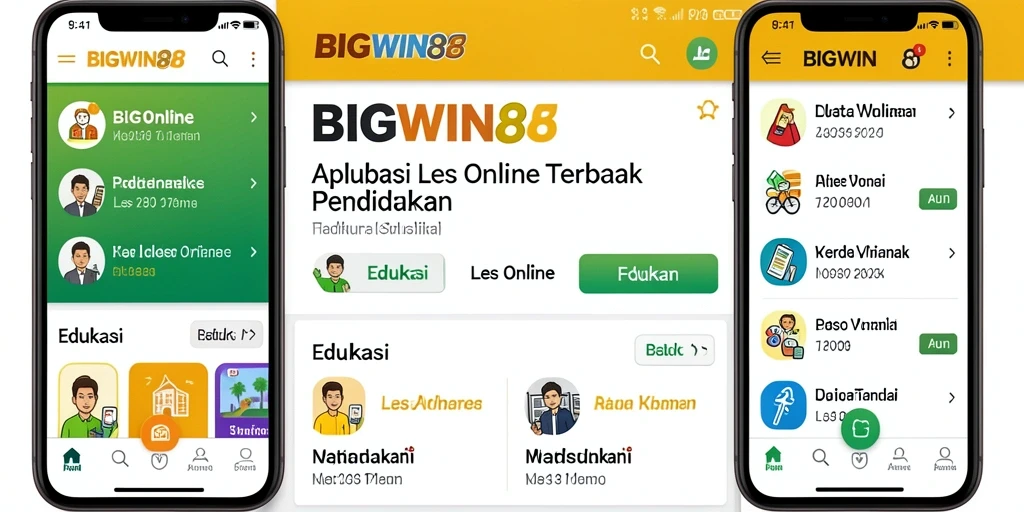 Tampilan antarmuka aplikasi BIGWIN88 untuk Les Online yang menarik dan interaktif.